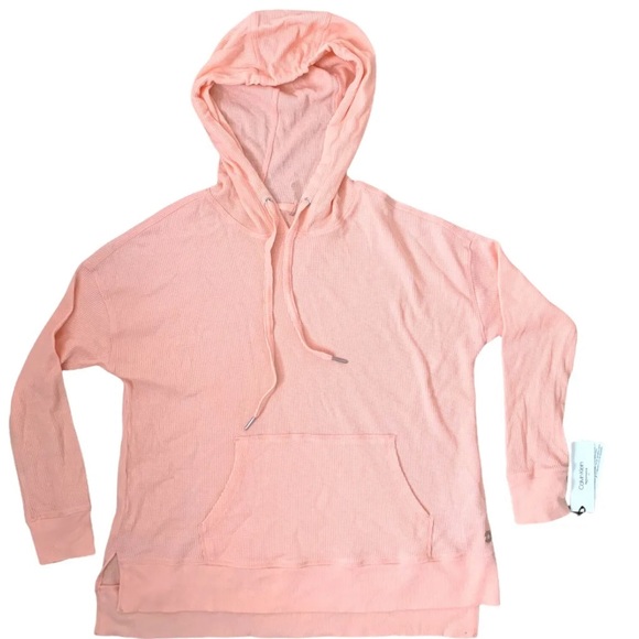 Calvin Klein Tops - Calvin Klein Waffle Knit Pullover Performance High-Low Orange Peach Hoodie